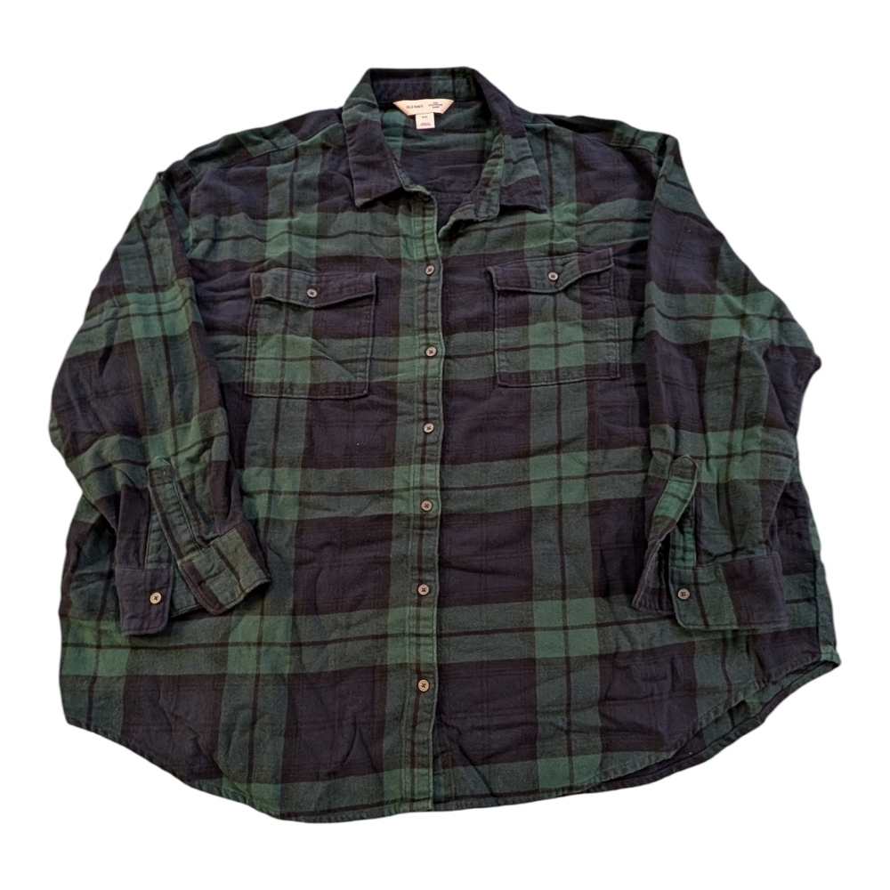 Old Navy Teal and Blue Plaid Shirt